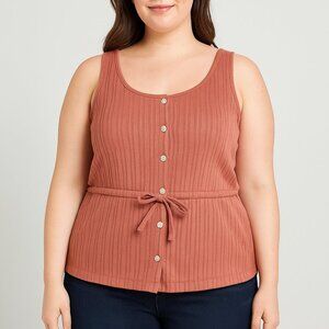 Free Assembly Women's XL Sleeveless‎ Button Front Ribbed Tank Top Pink